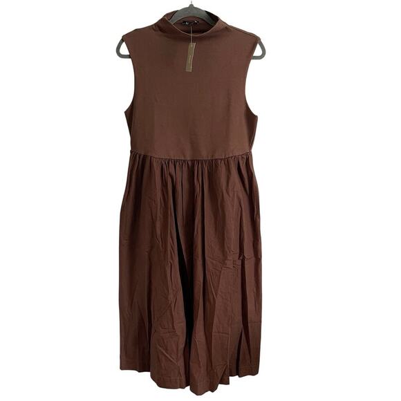 J.Crew Fitted Knit Mockneck Dress with Poplin Skirt Mixty Brown Size Large NWT - Picture 4 of 7
